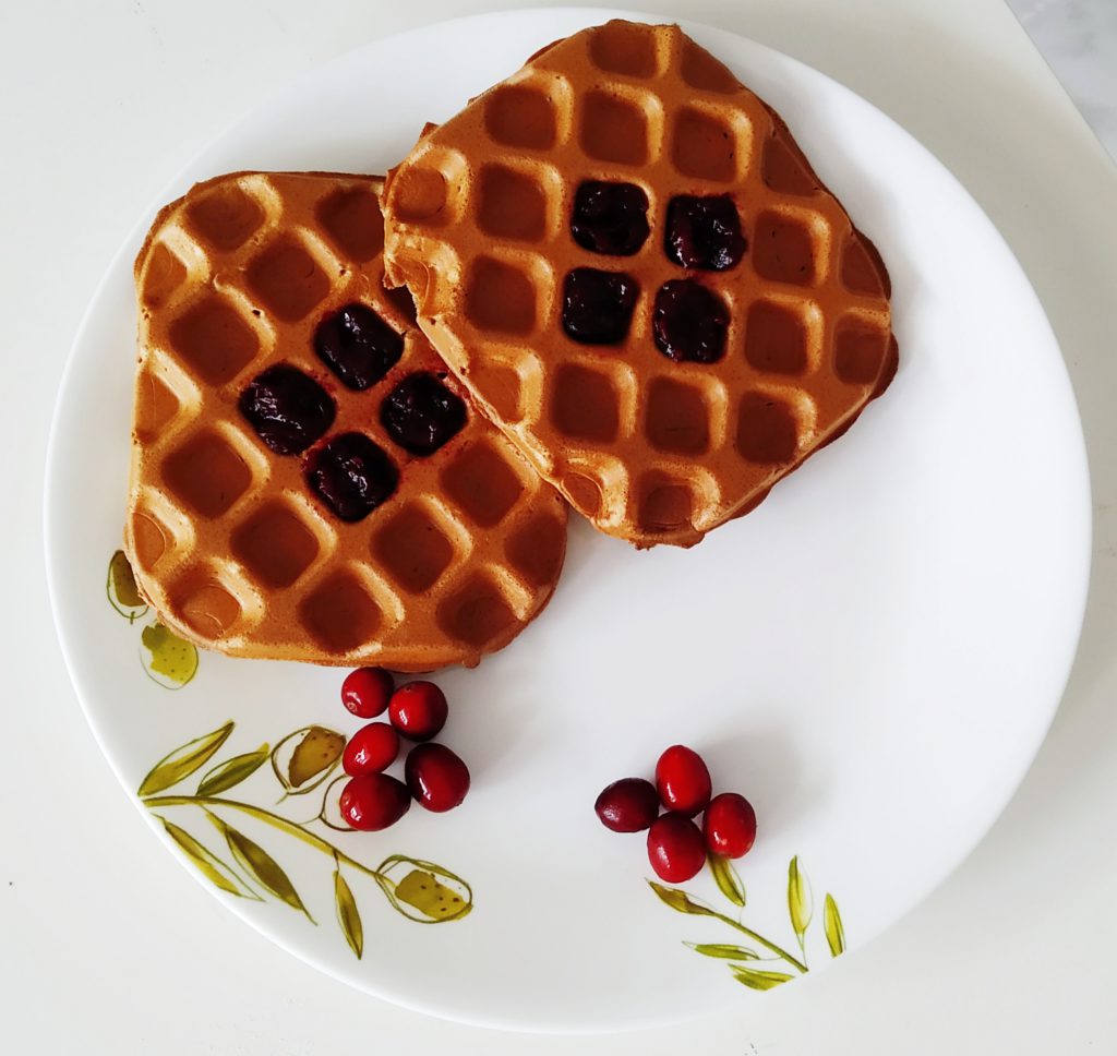 Healthy Cranberry waffle with oats,whole wheat and finger millet