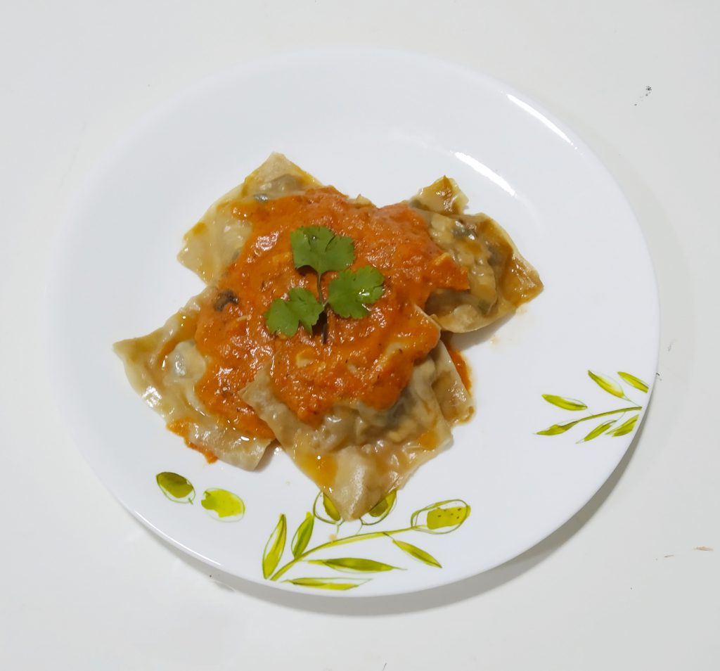 Tofu wonton ravioli pasta-vegetarian recipe